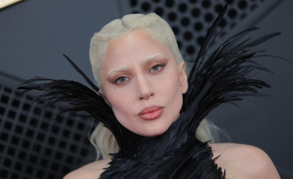 Lady Gaga was all in black feathers at the Grammy Awards.