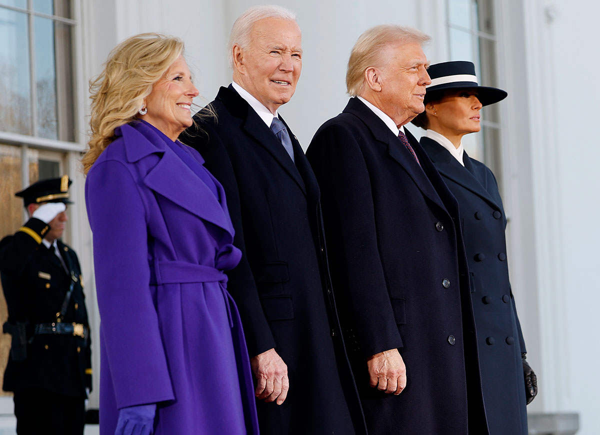 WASHINGTON, DC - JANUARY 20: First lady Jill Biden, U.S. President Joe Biden, U.S. President-elect Donald Trump and Melania Trump stand together ahead of his Inauguration, at the White House on January 20, 2025 in Washington, DC. Donald Trump takes office for his second term as the 47th president of the United States. (Photo by Anna Moneymaker/Getty Images)