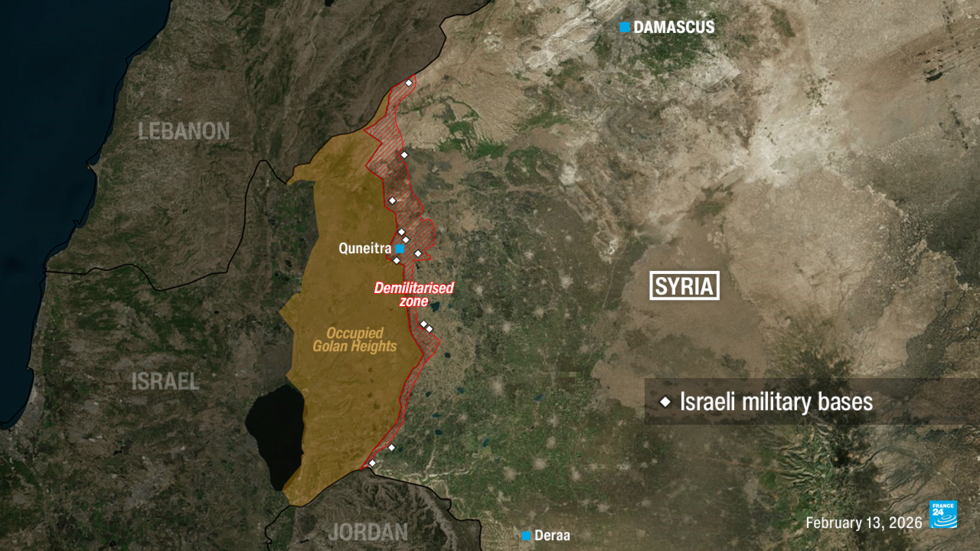 This map shows the military bases that Israel constructed in southern Syria after the Syrian regime fell on December 8, 2024.
