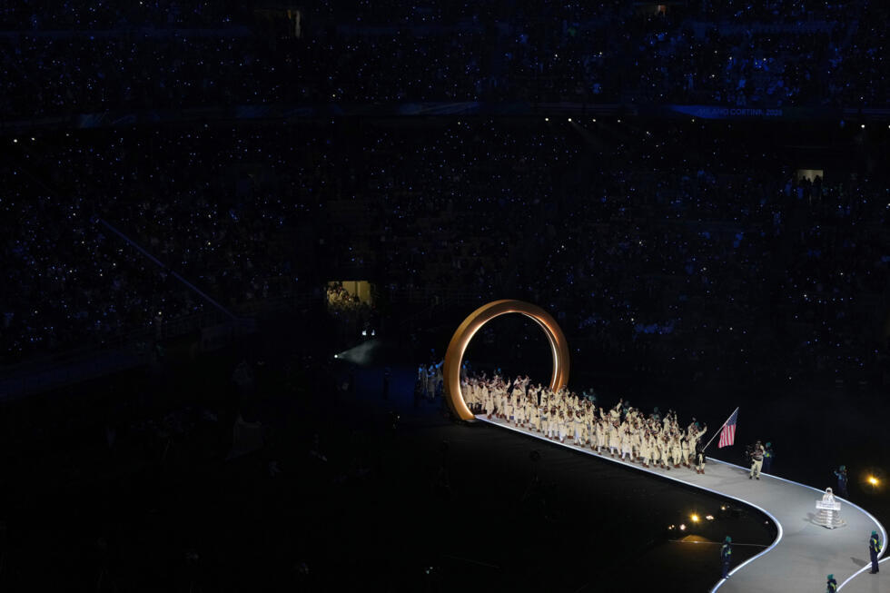 US athletes walk during the 2026 Winter Olympics opening ceremony, in Milan, February 6, 2026.