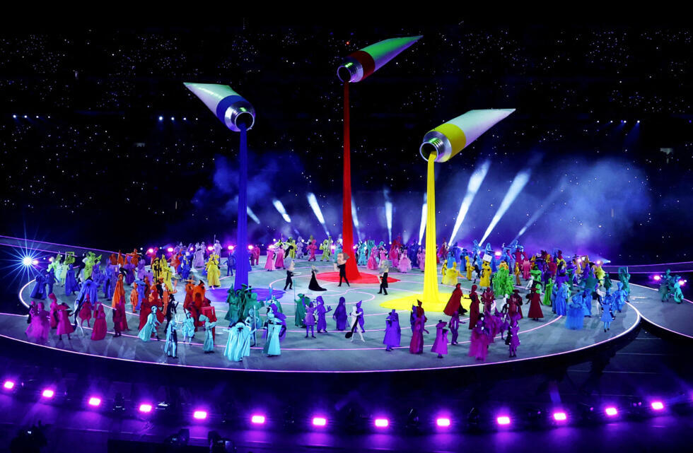 Dancers perform during the opening ceremony of the Milano Cortina 2026 Winter Olympic Games at the San Siro stadium in Milan, northern Italy, on February 6, 2026. 