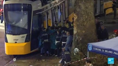 Milan tram derails and slams into a building, killing two people