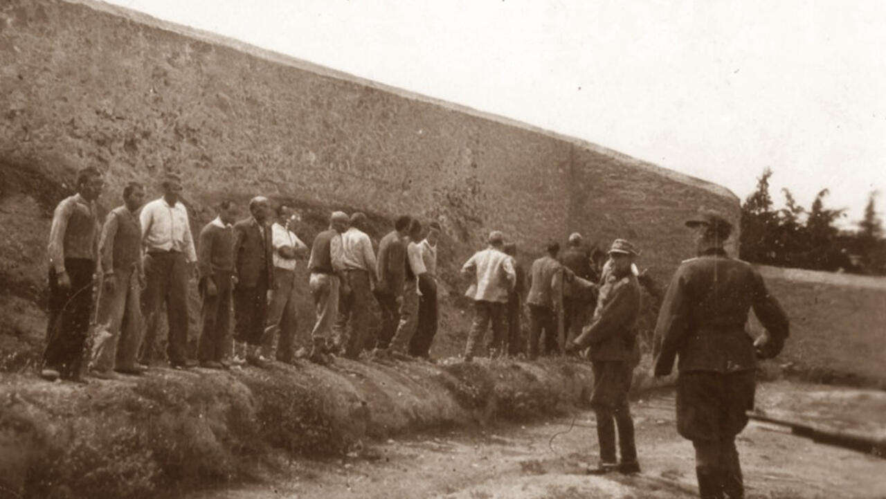 The resistance fighters sing as they walk to their death in Kaisariani, Greece, on May 1, 1944