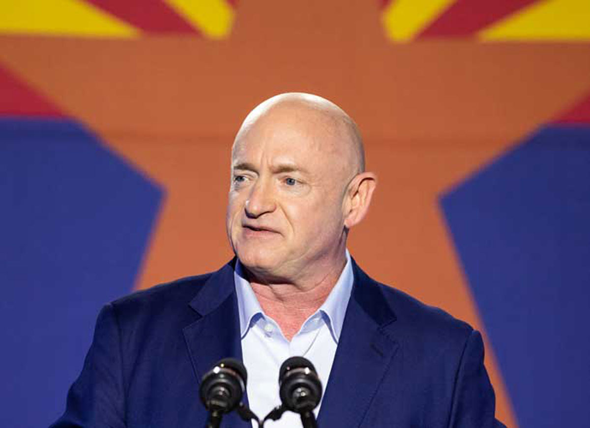 TUCSON, AZ – NOVEMBER 03: Democratic U.S. Senate candidate Mark Kelly speaks to supporters during the Election Night event at Hotel Congress on November 3, 2020 in Tucson, Arizona. Kelly is running against Republican U.S. Senate candidate Sen. Martha McSally (R-AZ) for Arizona’s Senate seat and is hoping to join fellow Democrat Sen. Kyrsten Sinema in the historically Republican state. (Photo by Courtney Pedroza/Getty Images)