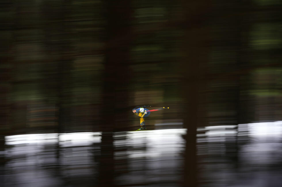 Annie Lind, of Sweden, competes in the single mixed relay race at the Biathlon World World Cup in Nove Mesto na Morave, Czech Republic.