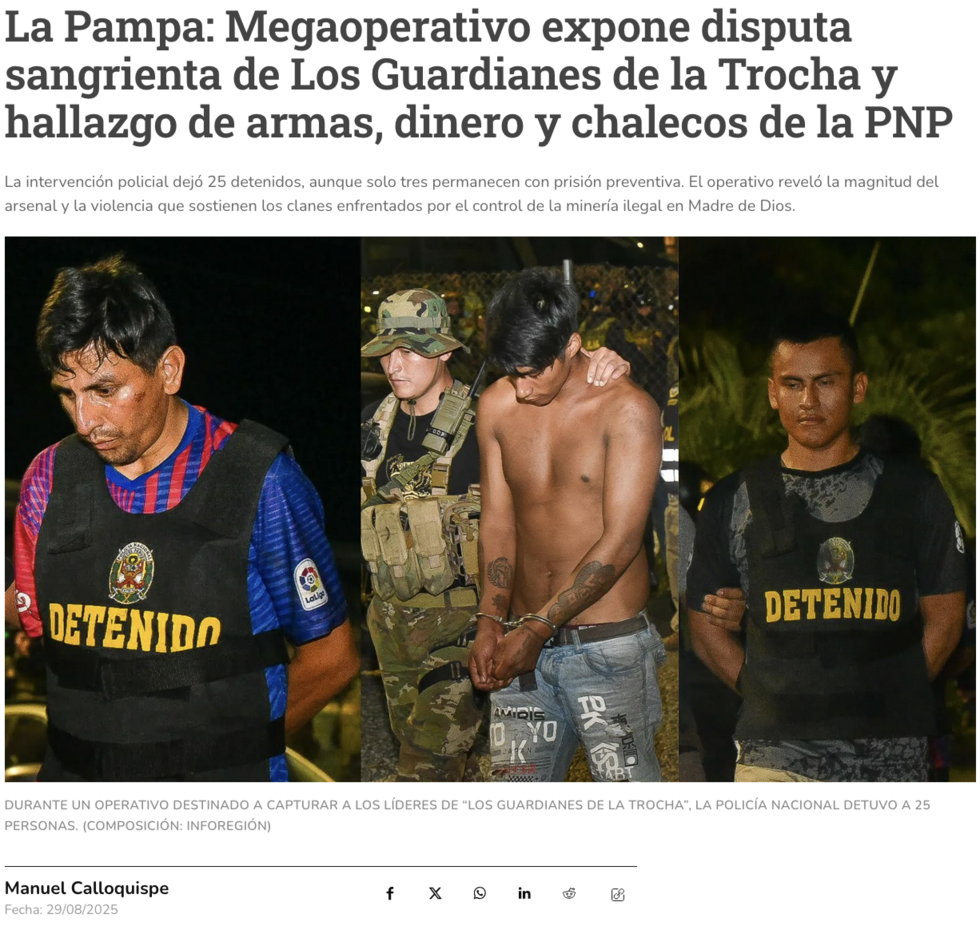 Une capture d'écran d'un article d'Inforegion.pe prise par Forbidden Stories