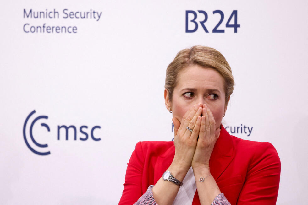 EU High Representative and Vice-President for Foreign Affairs and Security Policy Kaja Kallas reacts during the last day of the Munich Security Conference.