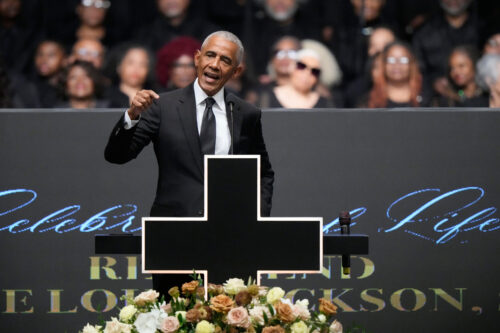 Former President Barack Obama speaks during final public tribute to the late Rev. Jesse Jackson