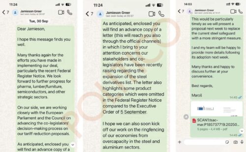Text messages by trade czar Šefčovič reveal early concerns over EU-US deal