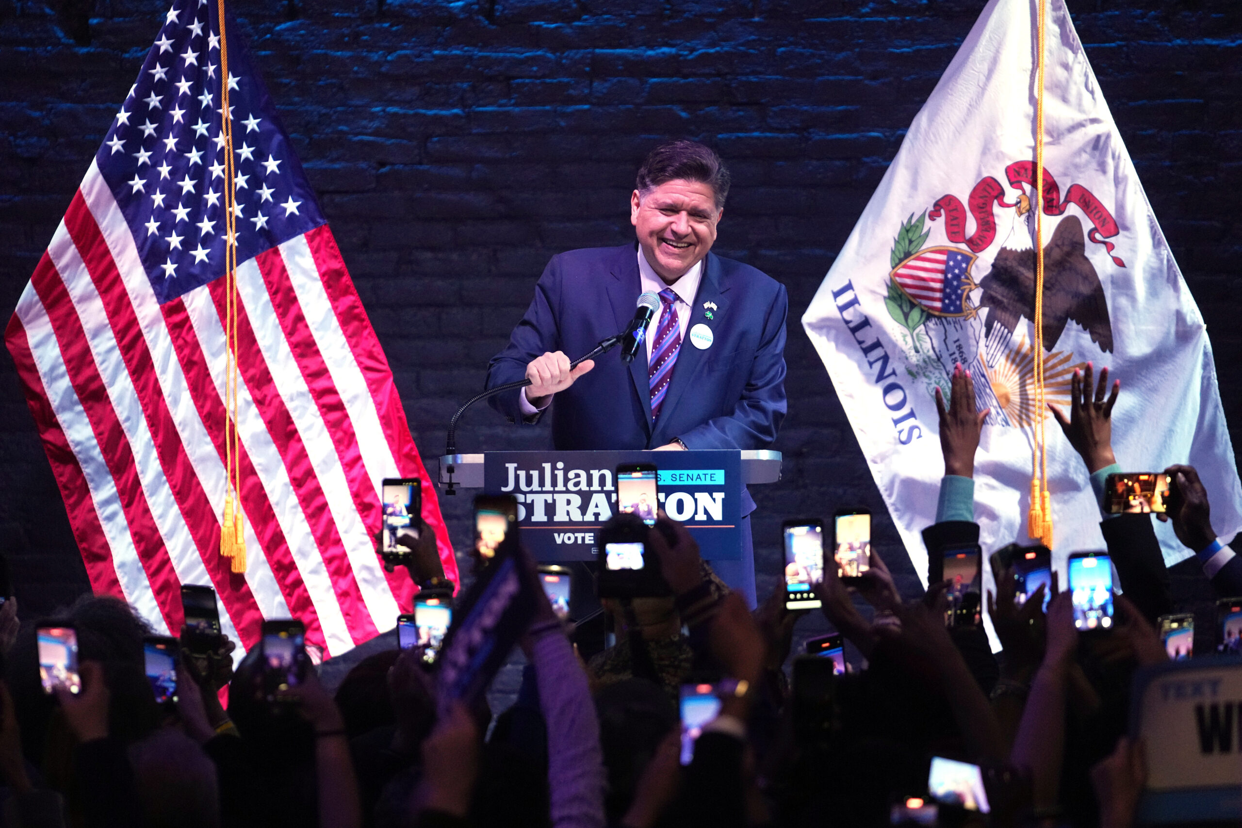 Illinois Lt. Gov. Juliana Stratton, speaks during a primary election night watch party after winning the Democratic primary for U.S. Senate, Tuesday, March 17, 2026, in Chicago. (AP Photo/Erin Hooley)