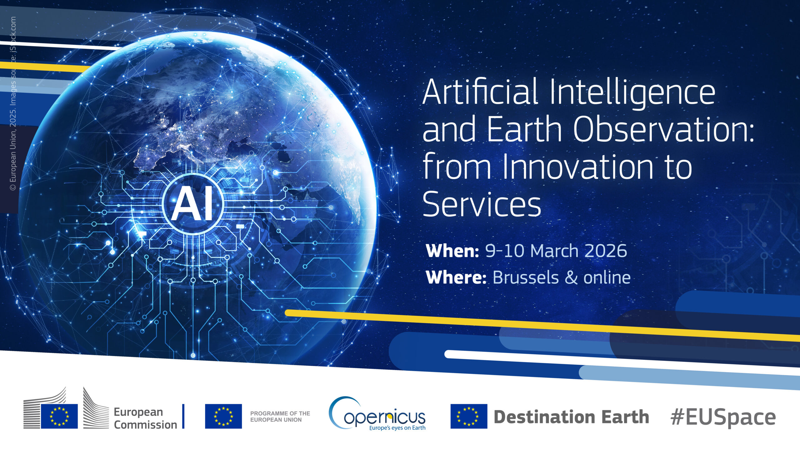 Banner graphic for the workshop Artificial Intelligence and Earth Observation: From Innovation to Services