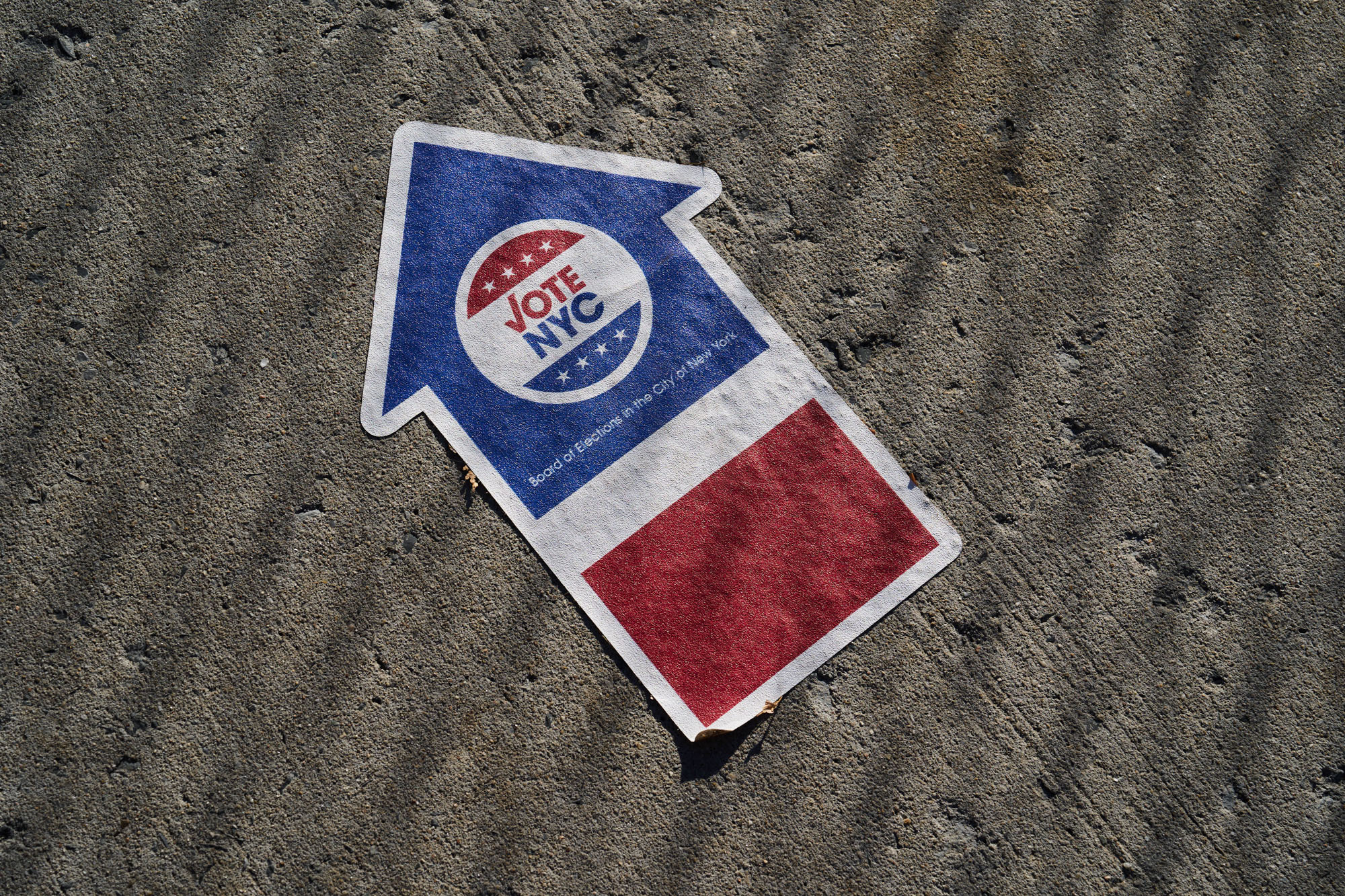 A New York City Board of Elections sticker is seen outside of a polling site at P.S. 20 in the Clinton Hill neighborhood of Brooklyn, New York, on Nov. 4, 2025.