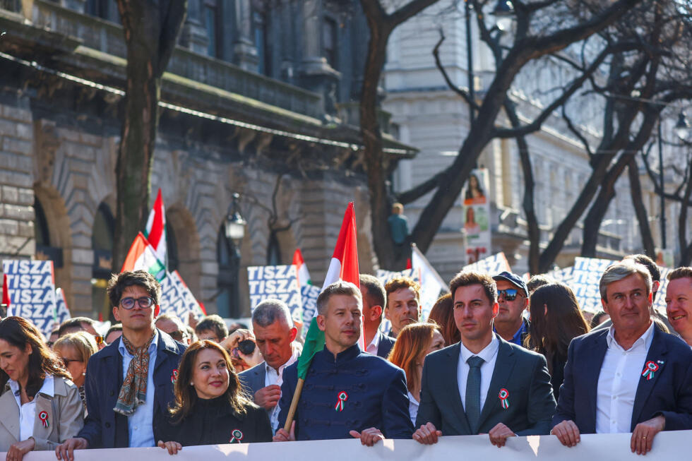 Peter Magyar, leader of the opposition Tisza party, attends the Hungary's National Day celebrations, in Budapest, Hungary, March 15, 2026.