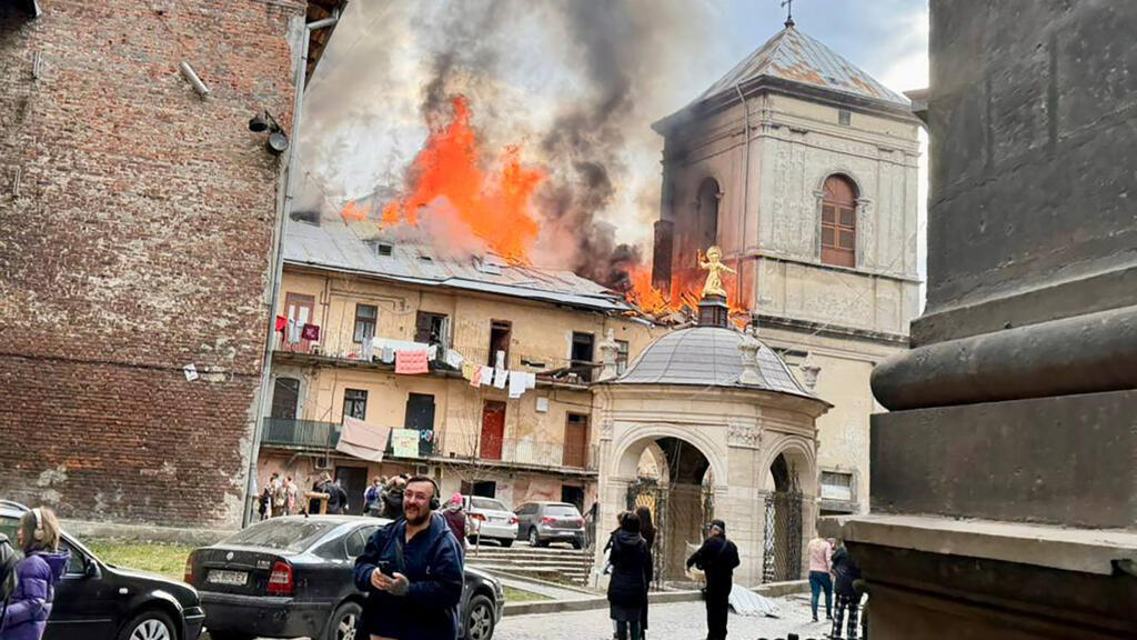 A Russian strike on the historic center of this city in western Ukraine.