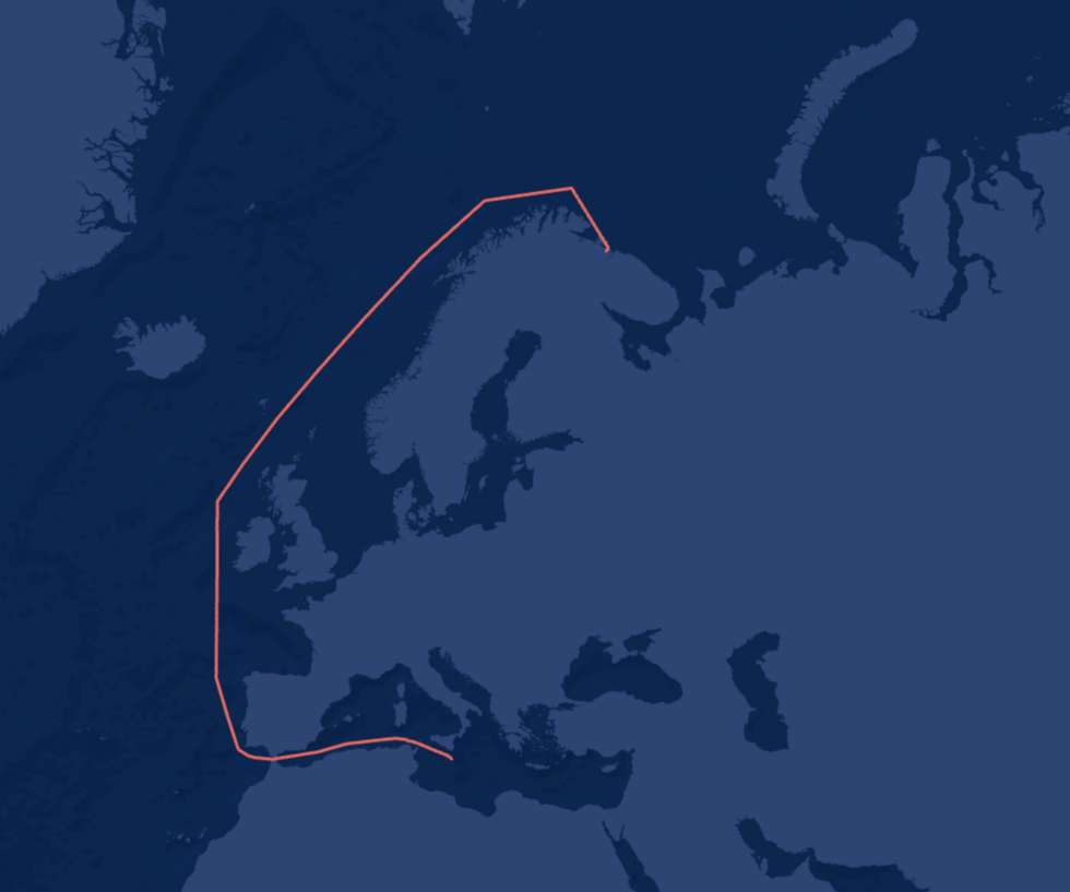 Route of the Arctic Metagaz from February 19 to March 2, 2026.