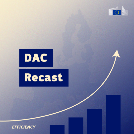 Dac Recast title with a graphic rising up