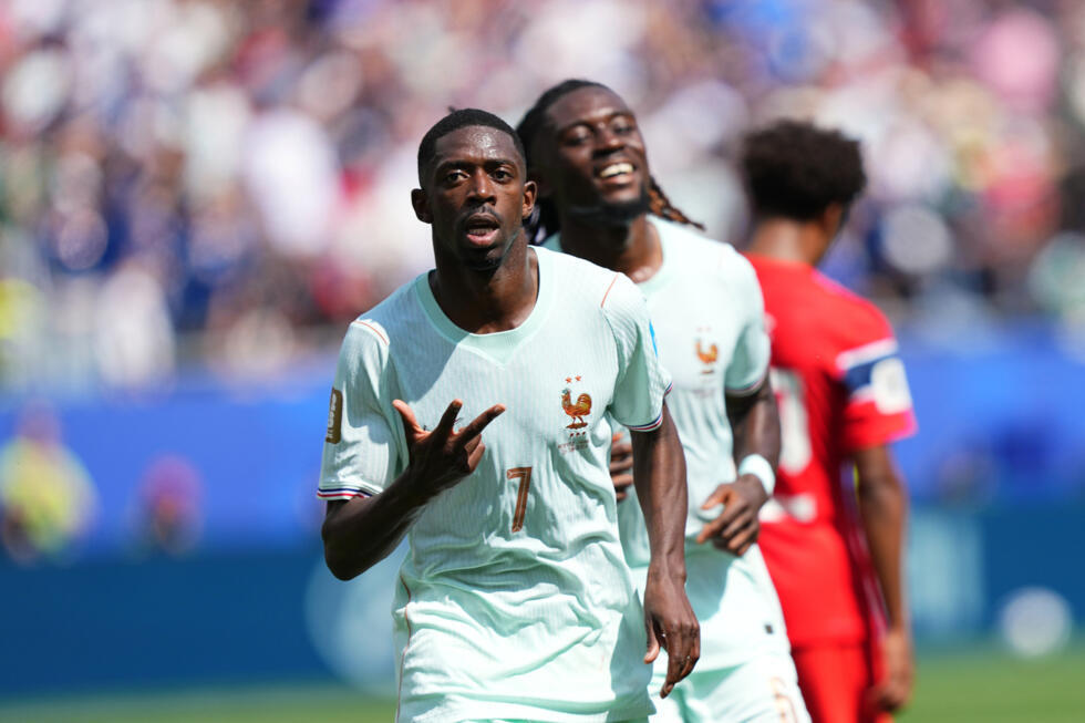 France's Ousmane Dembélé celebrates after completing his first hat-trick for Les Bleus at the 2026 World Cup.