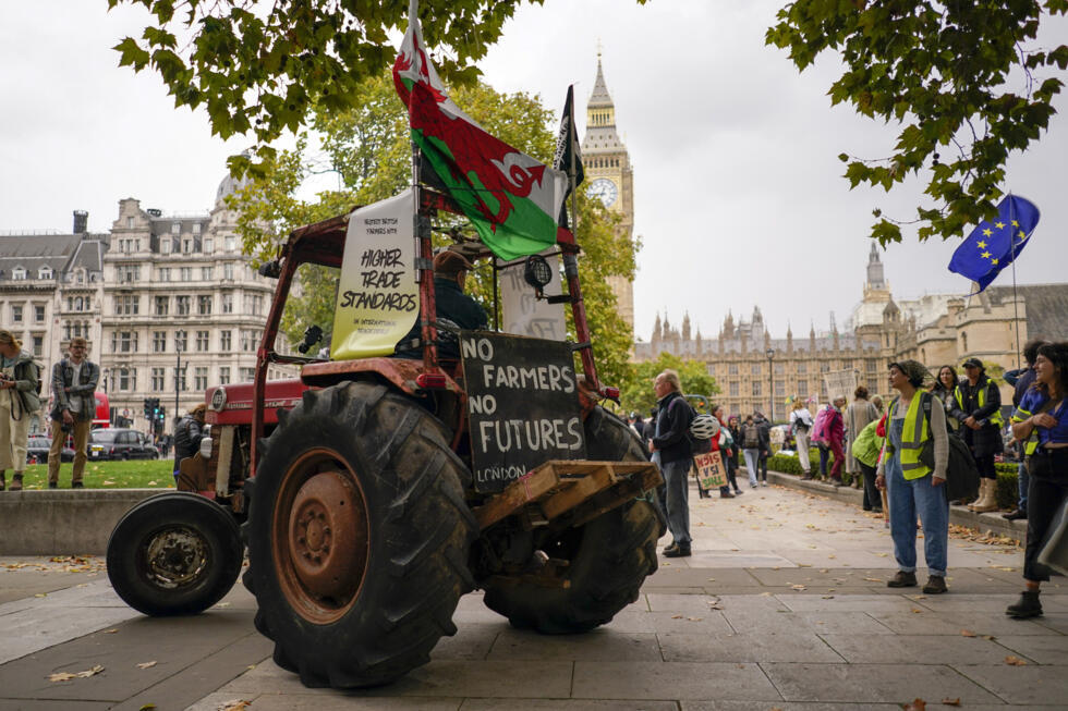 Farmers, food producers and food system workers take part in a march to demand more government ambition on UK food and farming policy, in London on October 15, 2022