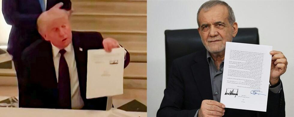 A photo montage showing the US deal with Iran to end the Middle East war signed by US President Donald Trump on June 17 and Iran's President Masoud Pezeshkian on June 18