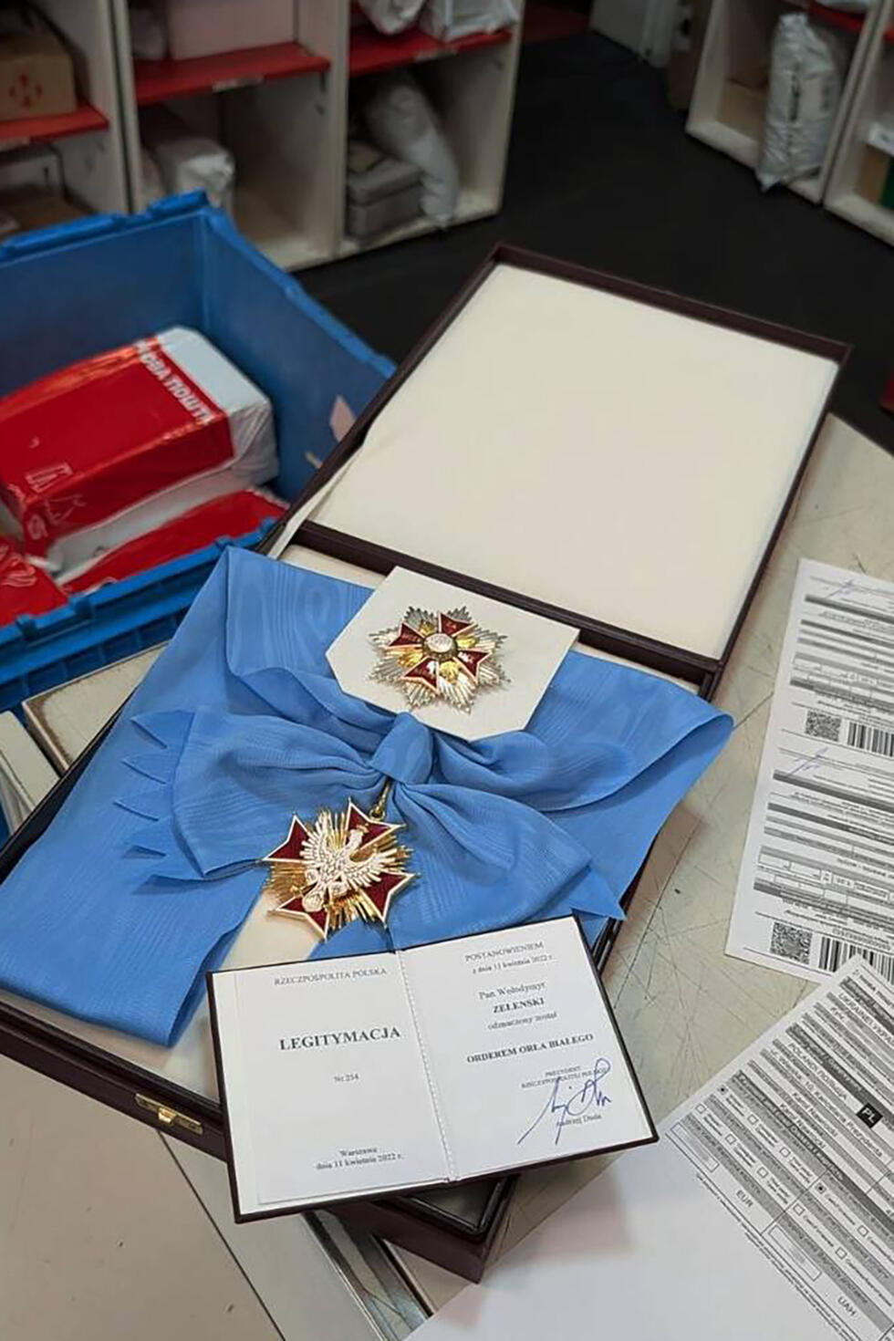 He posted a photo of the order being packaged for shipment from an ordinary Ukrainian post office, addressed to the Polish presidential chancellery